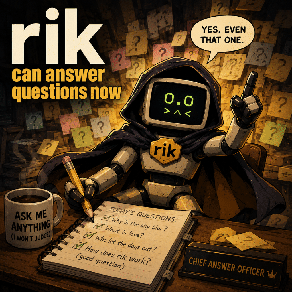 Rik answering questions written as markers